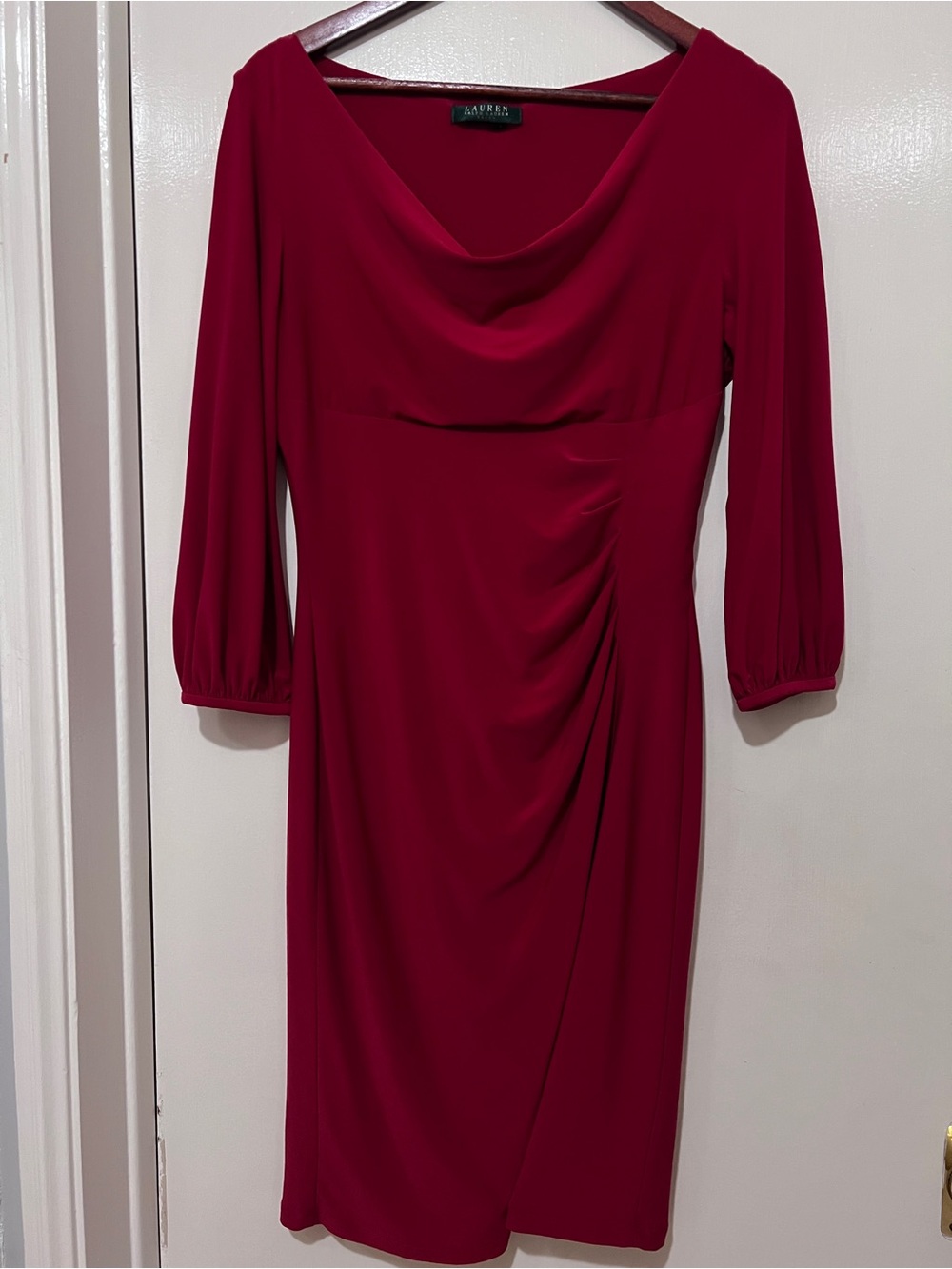 Ralph Lauren Burgundy Draped Midi Dress
